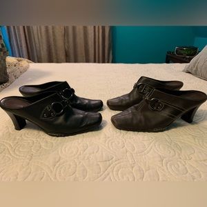 2 pair of aerosoles leather mules black or brown size 7.5.